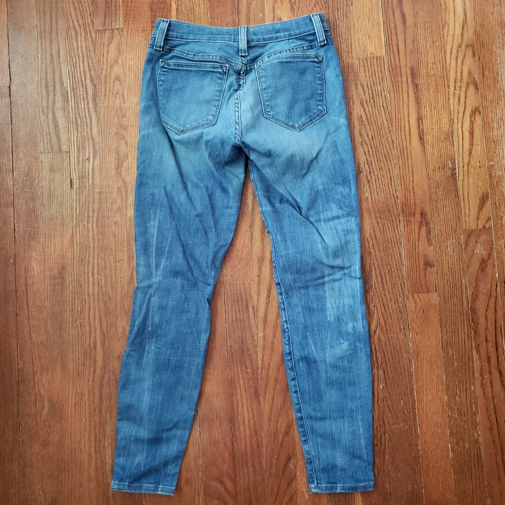 J Crew Toothpick Jeans Size 28 Blue Denim Skinny Distressed Flaws